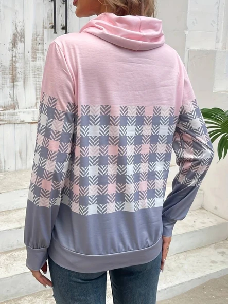 MDB Kadın Uzun Kollu Balıkçı Yaka Bağcıklı Desenli şardonlu Dalgıç Bluz - Resim 5