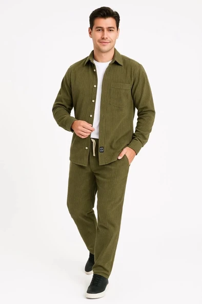 MDB Erkek Kadife Oversize Takım – Gömlek Ve Pantolon İkili et Füme Corduroy Şıklığı, Rahat Ve Zarif Duruş Yumuşak Dokulu - 2