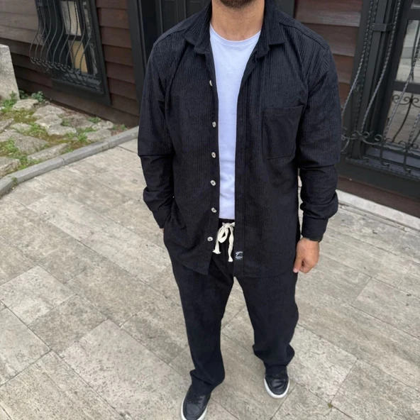 MDB Erkek Kadife Oversize Takım – Gömlek Ve Pantolon İkili et Füme Corduroy Şıklığı, Rahat Ve Zarif Duruş Yumuşak Dokulu - 4