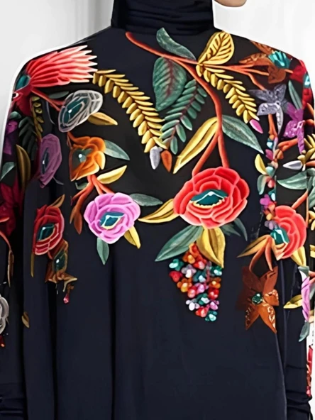 MDB Kadın Uzun Kollu Balıkçı Yaka Asimetrik Kesim Mikro Bluz - Resim 2