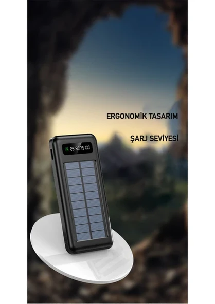 PW-59 Solar Siyah 10000 mAh Powerbank - Resim 6