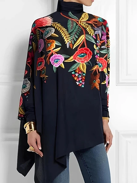 MDB Kadın Uzun Kollu Balıkçı Yaka Asimetrik Kesim Mikro Bluz ürün görseli 1