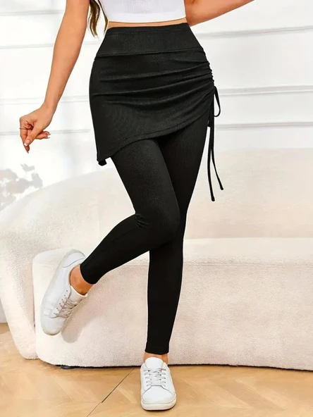 MDB Kadın Yüksek Bel Yandan Büzgülü Alttan Uzun Kaşkorse Tayt Etek - Resim 2