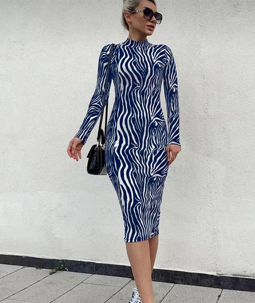 MDB Kadın Uzun Kollu Mikro Midi Elbise - Resim 3