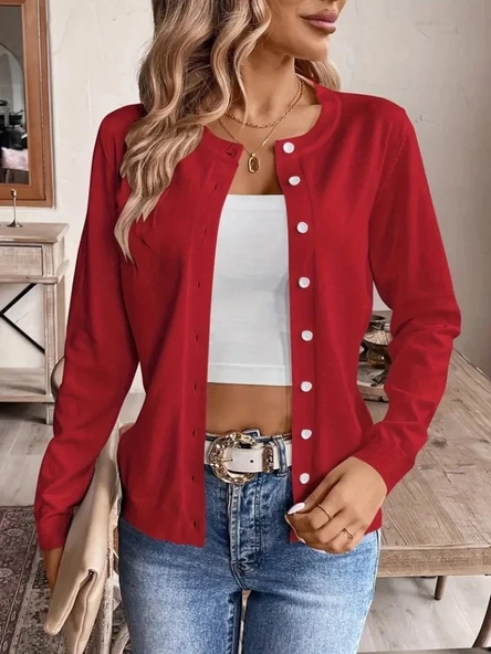 MDB Kadın Uzun Kollu önden Düğmeli Triko Ceket - Resim 2