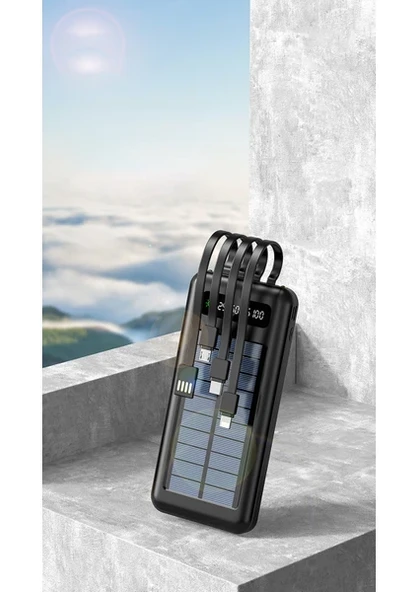 PW-59 Solar Siyah 10000 mAh Powerbank - Resim 3
