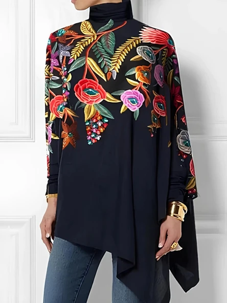 MDB Kadın Uzun Kollu Balıkçı Yaka Asimetrik Kesim Mikro Bluz - Resim 3