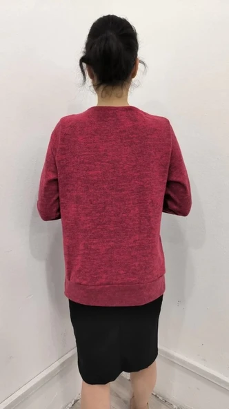 MDB Kadın Uzun Kollu Kruvaze Yaka Kol Ve Etek Ucu Manşet Detay Yumoş Bluz - Resim 3