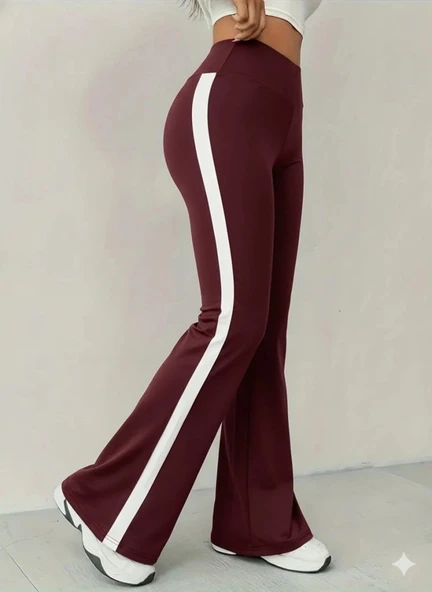 MDB Kadın Yüksek Bel İspanyol Paçalı Yanlardan şerit Detaylı Dalgıç Tayt Pantolon - Resim 3