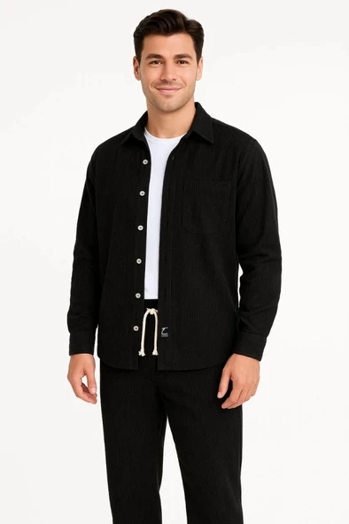 MDB Erkek Kadife Oversize Takım – Gömlek Ve Pantolon İkili et Füme Corduroy Şıklığı, Rahat Ve Zarif Duruş Yumuşak Dokulu - 3