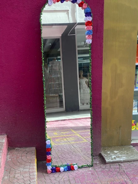 Gold Çerçeveli 34 Gül ve Sarmaşık Detaylı Dekoratif Oval Boya Aynası 180x50 cm Vibe Desing - 2