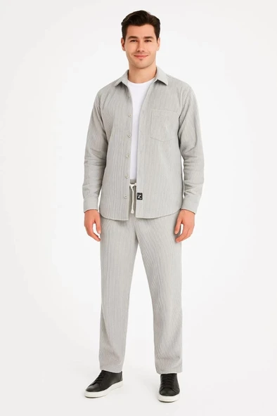 MDB Erkek Kadife Oversize Takım – Gömlek Ve Pantolon İkili et Füme Corduroy Şıklığı, Rahat Ve Zarif Duruş Yumuşak Dokulu - 2