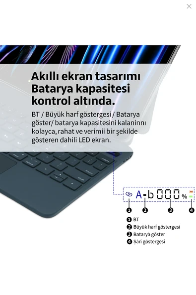 KB09 Kablosuz Klavye  Touchpadli Dijital Ekranlı  Türkçe Q Siyah