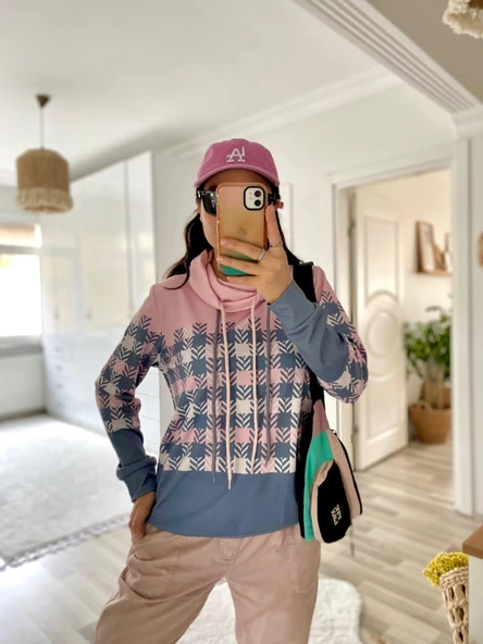 MDB Kadın Uzun Kollu Balıkçı Yaka Bağcıklı Desenli şardonlu Dalgıç Bluz - Resim 7