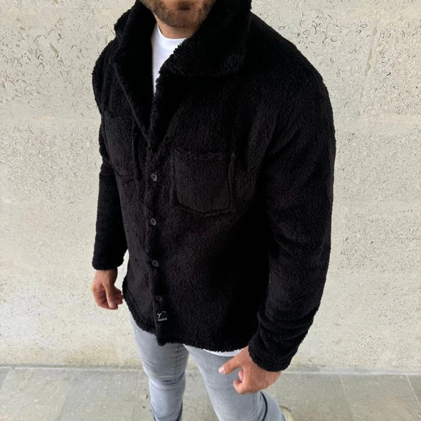 MDB Erkek Pelüş Polar Hırka Gömlek – Yakalı, İlik Düğmeli, Göğüs Cepli, Yumuşak Dokulu Kışlık Regular Fit Rahat Günlük o - 2