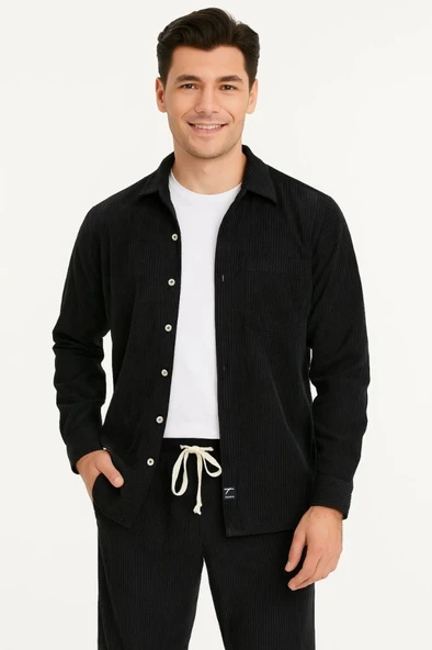 MDB Erkek Kadife Oversize Takım – Gömlek Ve Pantolon İkili et Füme Corduroy Şıklığı, Rahat Ve Zarif Duruş Yumuşak Dokulu - 2