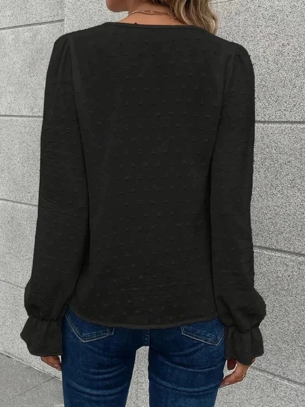 MDB Kadın Uzun Kollu V Yakalı önden Düğmeli Bluz - Resim 4