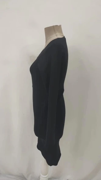 MDB Kadın Uzun Kollu V Yakalı Kısa Kaşkorse Elbise - Resim 7