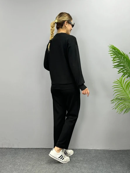 MDB Kadın Uzun Kollu Bisiklet Yaka Viskon Iki Iplik Bluz Ve Pantolon Ikili Takım - Resim 4