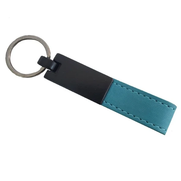 Metal Başlıklı Deri Anahtarlık Mavi ürün görseli 1