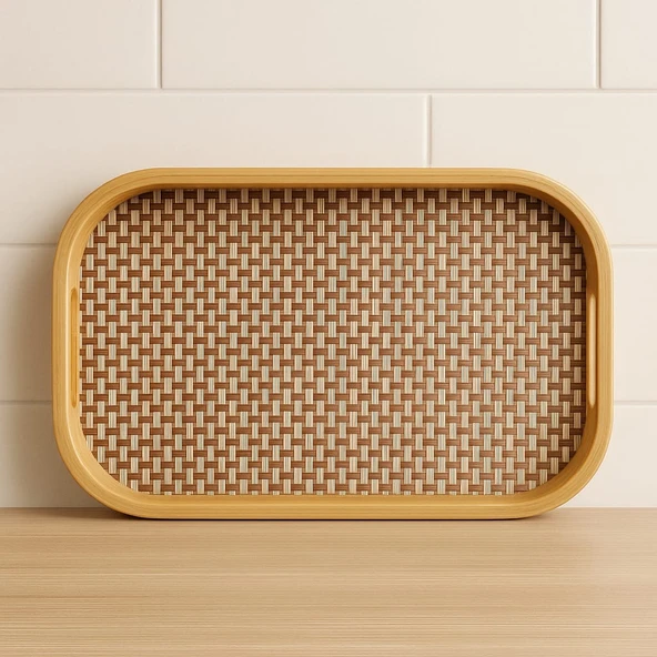 Dekorasyaa Bambu Dikdörtgen Tepsi 40cm x 28cm x 5cm - Resim 2