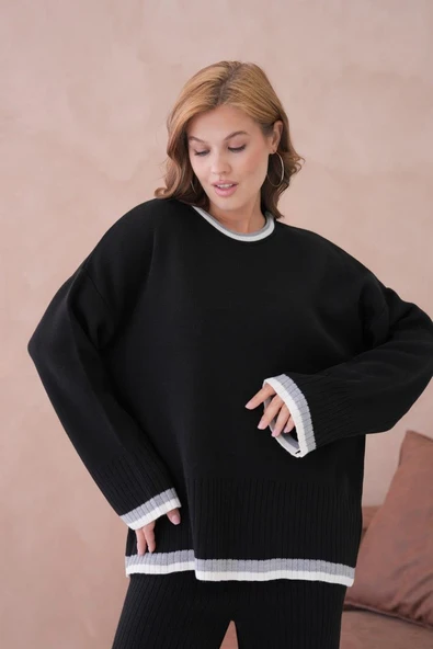 IŞŞIL 12227-Sıfır Yaka Şeritli Triko Pantolonlu Takım - 3