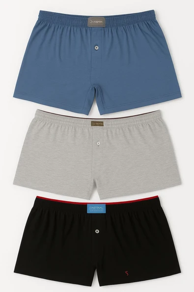 Erkek Havlubel Boxer 3'lü Set | Çok Renkli Basic Pamuklu Külot Rahat İç Çamaşırı ürün görseli