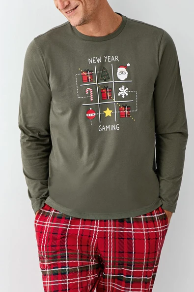 Arnetta Erkek Aile %100 Pamuk 4 Mevsim New Year Uzun Kollu Pijama Takım - 5