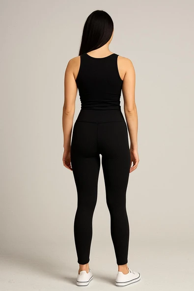 Yüksek Bel Basic Kadın Tayt 3'lü Set | Sadece Siyah Paket | Spor, Yoga, Günlük Esnek Toparlayıcı - Resim 3