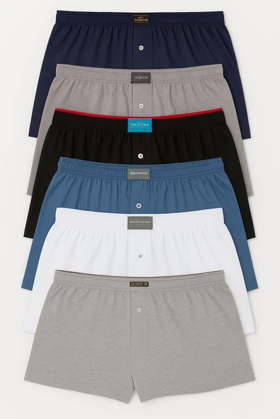Erkek Havlubel Boxer 6'lı Set | Çok Renkli Basic Pamuklu Külot Rahat İç Çamaşırı ürün görseli