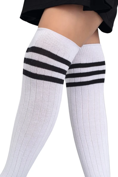 Kız Çocuk Dizaltı Çorap  3 Çift Beyaz-Siyah-Siyah - Resim 5