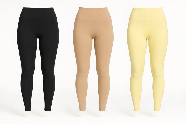Yüksek Bel Basic Kadın Tayt 3'lü Set | Siyah Ten Sarı Paket | Spor, Günlük Kullanım Toparlayıcı ürün görseli