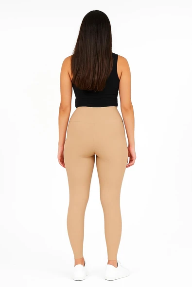 Yüksek Bel Basic Kadın Tayt 3'lü Set | Ten Rengi Nude Paket | Spor, Günlük Görünmez Toparlayıcı - Resim 3