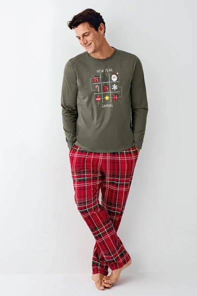 Arnetta Erkek Aile %100 Pamuk 4 Mevsim New Year Uzun Kollu Pijama Takım - 4