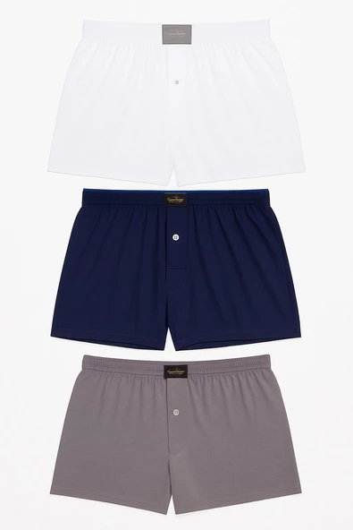 Erkek Havlubel Boxer 3'lü Set | Çok Renkli Basic Pamuklu Külot Rahat İç Çamaşırı ürün görseli