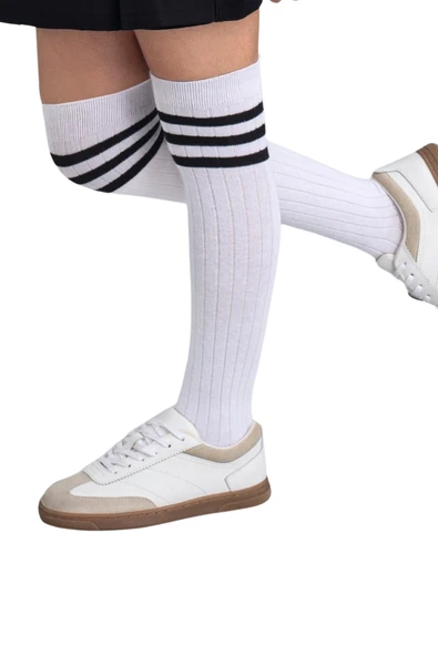 Kız Çocuk Dizaltı Çorap  3 Çift Beyaz-Siyah-Siyah - Resim 2