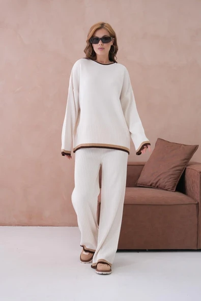 IŞŞIL 12227-Sıfır Yaka Şeritli Triko Pantolonlu Takım - 5