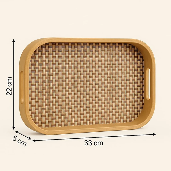 Dekorasyaa Bambu Dikdörtgen Tepsi 33cm x 22cm x 5cm - Resim 2