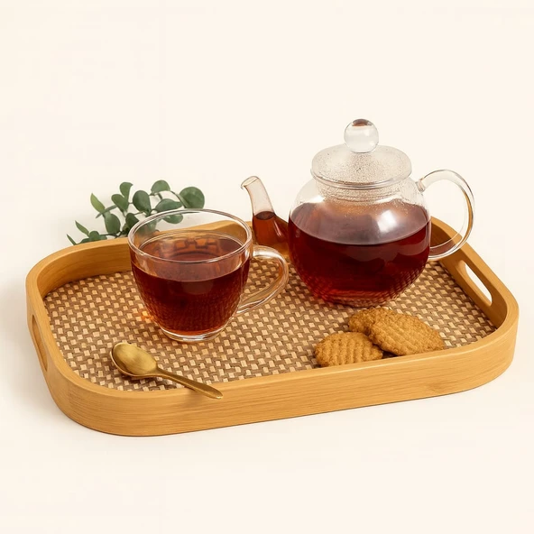 Dekorasyaa Bambu Dikdörtgen Tepsi 33cm x 22cm x 5cm - Resim 4