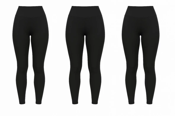 Yüksek Bel Basic Kadın Tayt 3'lü Set | Sadece Siyah Paket | Spor, Yoga, Günlük Esnek Toparlayıcı ürün görseli
