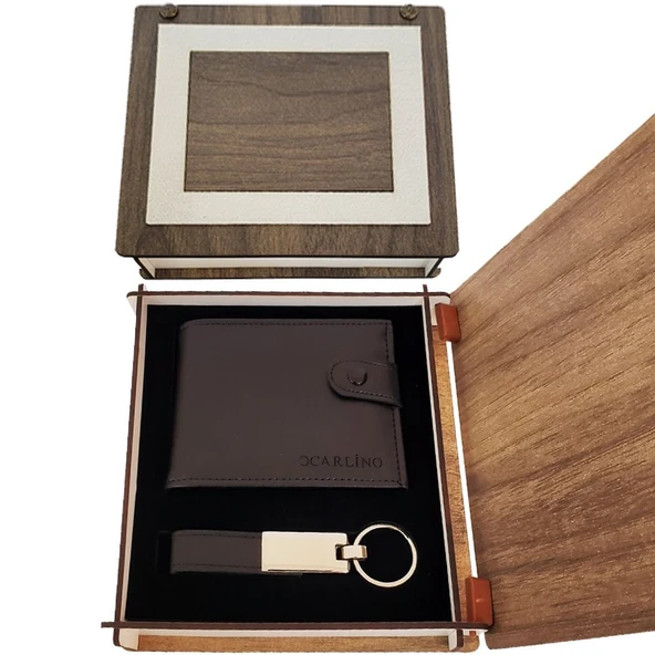 Ahşap Kutulu Anahtarlık ve Cüzdan Set ürün görseli 1