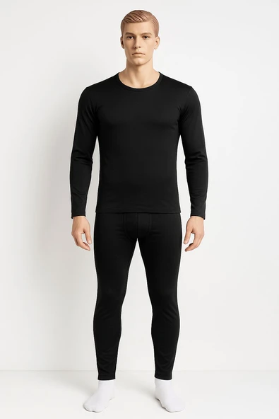 Erkek Termal İçlik Takımı Siyah | Alt Üst Set Soğuk Hava Kar Kış İçi Polar Kayak Termali ürün görseli