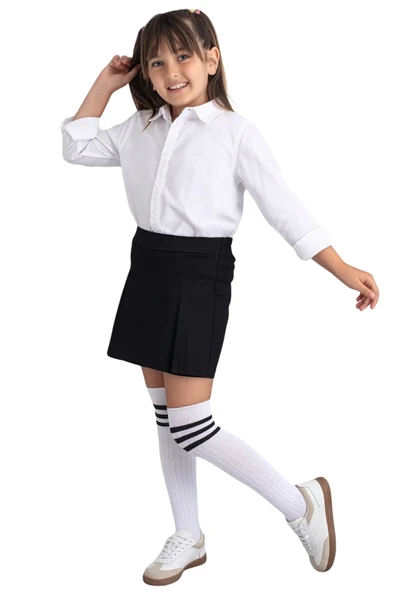 Kız Çocuk Dizaltı Çorap  3 Çift Beyaz-Siyah-Siyah ürün görseli