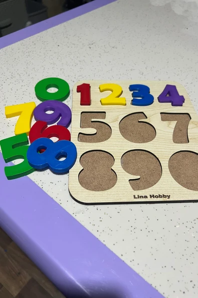 Çocuklar İçin Renkli Sayı Puzzle - Ahşap Tabanlı 3D Rakamlar (20x17 cm) - Eğlenerek Öğrenme - Resim 3