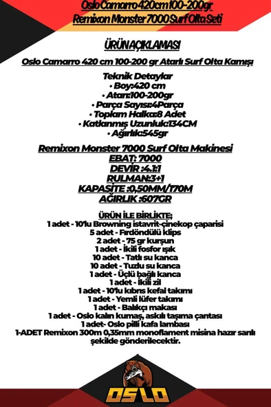 Oslo Camarro 420cm 100-200gr Remixon Monster 7000 Surf Olta Seti - Resim 2