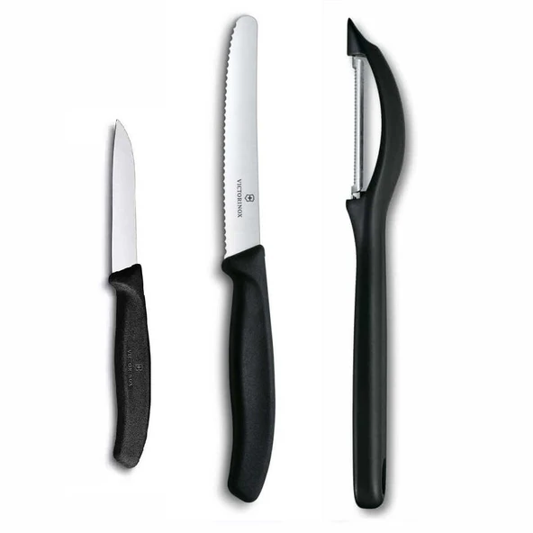 Victorinox 3 lü Set 11 CM Tırtıklı ve 8 CM Düz Sebze Meyve Bıçağı - Domates Sebze Soyacağı ürün görseli