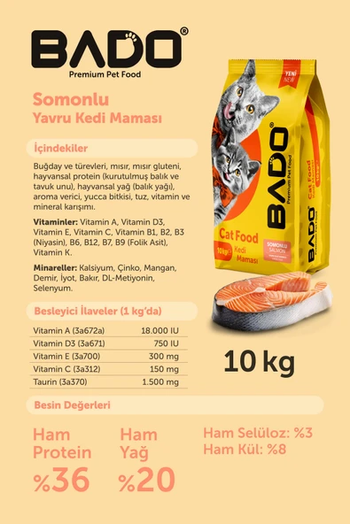 Bado Yavru Kedi Maması Somonlu 10 Kg - 4