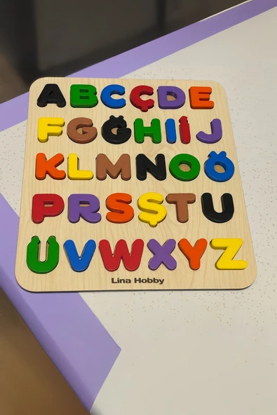 Alfabe Harf Puzzle - Ahşap Tabanlı ve PLA Harflerden Eğitici Oyuncak (21x25cm) ürün görseli