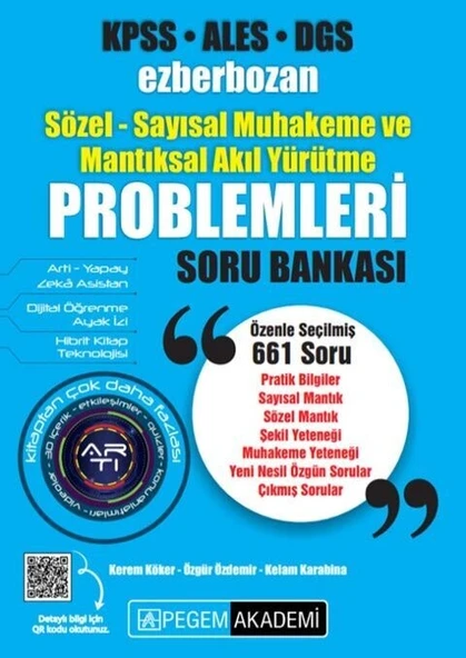 Pegem Yayınları KPSS ALES DGS Ezberbozan Sözel Sayısal Muhakeme ve Mantıksal Akıl Yürütme Problemleri Soru Bankası ürün görseli 1