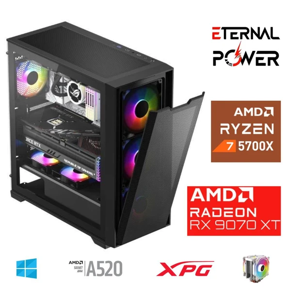 ETERNAL POWER RYZEN 7 5700X 32G DDR4 1TB M.2 RX9070XT A520 M750W ürün görseli 1